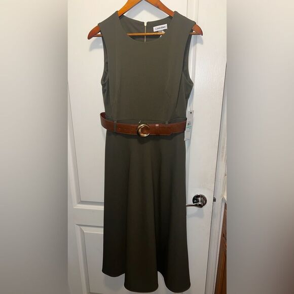 Calvin Klein Olive Dress with Brown Accent - Picture 1 of 6